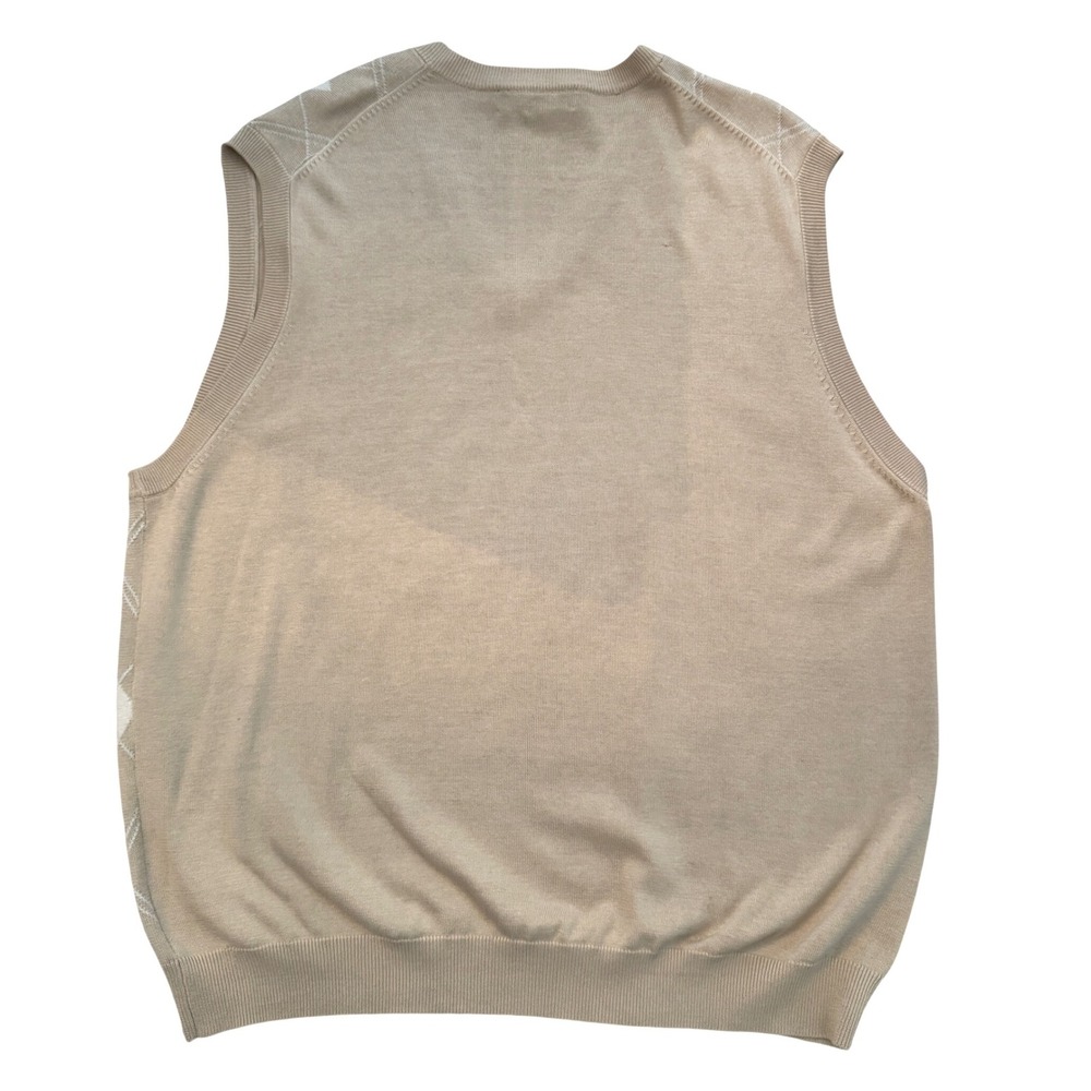 Brooks Brothers Argyle Sweater Vest Tan Cream V-Nek Cotton XXL - Picture 2 of 8
